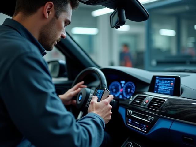BMW Master Technician performing diagnostics on a vehicle